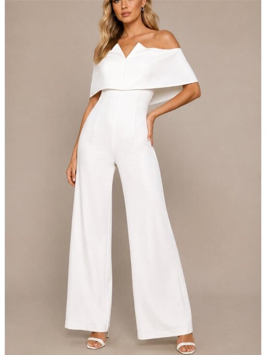 Lulus Pants - Lulus White Off Shoulder Cape Jumpsuit Wide Leg Bridal Formal Size S NWT